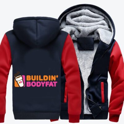 Dunkin Donuts Buildin Bodyfat Logo Parody Fleece Zip Hoodie Jacket 1