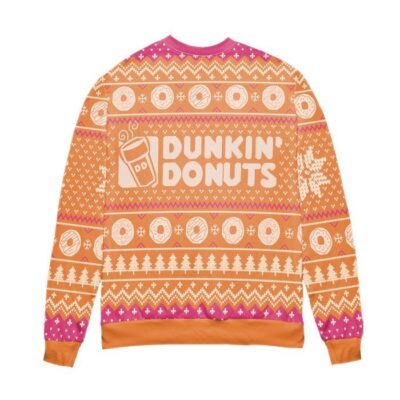 Dunkin' Donuts Snow Flake & Pine Tree Ugly Christmas Sweater - Orange 1 Dunkin Donuts Snow Flake Pine Tree Ugly Christmas Sweater Orange 1
