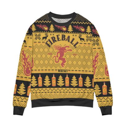 Fireball Whisky Pine Tree Zigzag Pattern Ugly Christmas Sweater 2 Fireball Whisky Pine Tree Zigzag Pattern Ugly Christmas Sweater 2