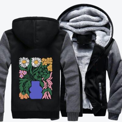 Flowers In A Blue Vase Flower Fleece Zip Hoodie Jacket 2