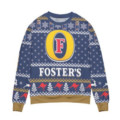 Fosters Beer Logo Snowflake Pattern Ugly Christmas Sweater Blue 1