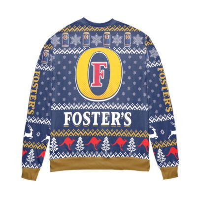 Fosters Beer Logo Snowflake Pattern Ugly Christmas Sweater Blue 2