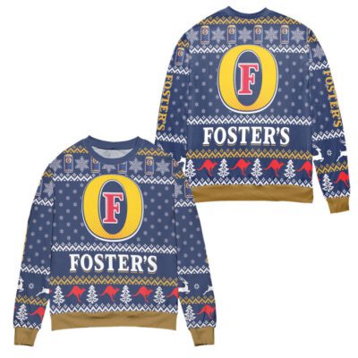 Foster's Beer Logo Snowflake Pattern Ugly Christmas Sweater - Blue
