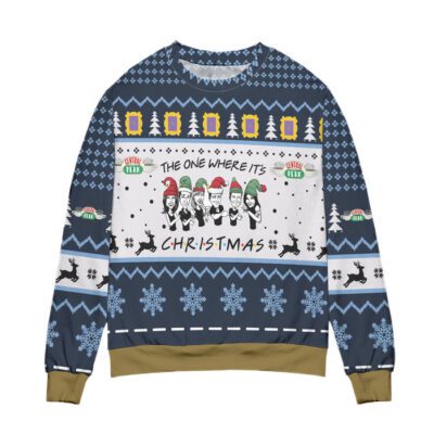 Friends Series The One Where Its Christmas Snowflake Ugly Christmas Sweater White Navy 2