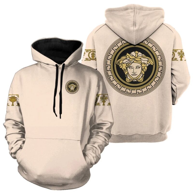 Gianni Versace Beige Unisex Hoodie For Men Women Luxury Pullover NH078