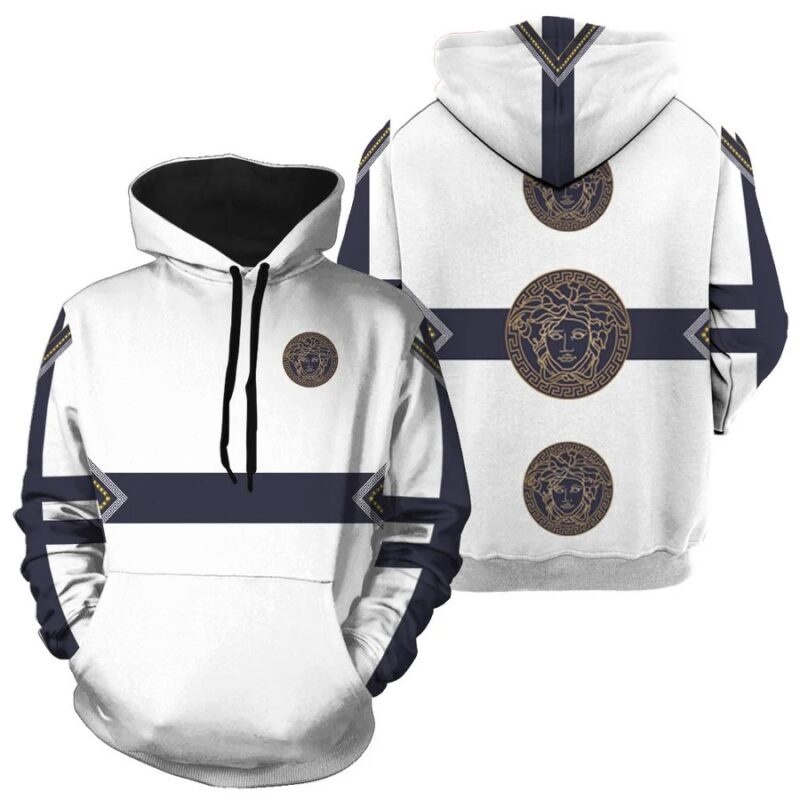 Gianni Versace White Unisex Hoodie For Men Women Luxury Pullover NH077