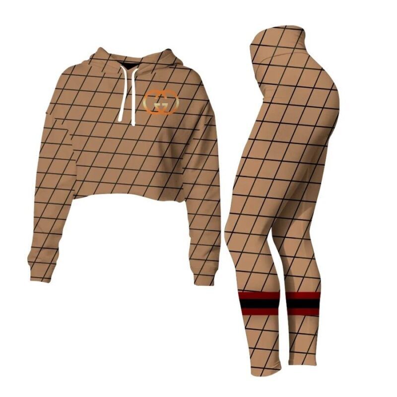 Gucci Brown Croptop Hoodie Legging Set For Women Luxury