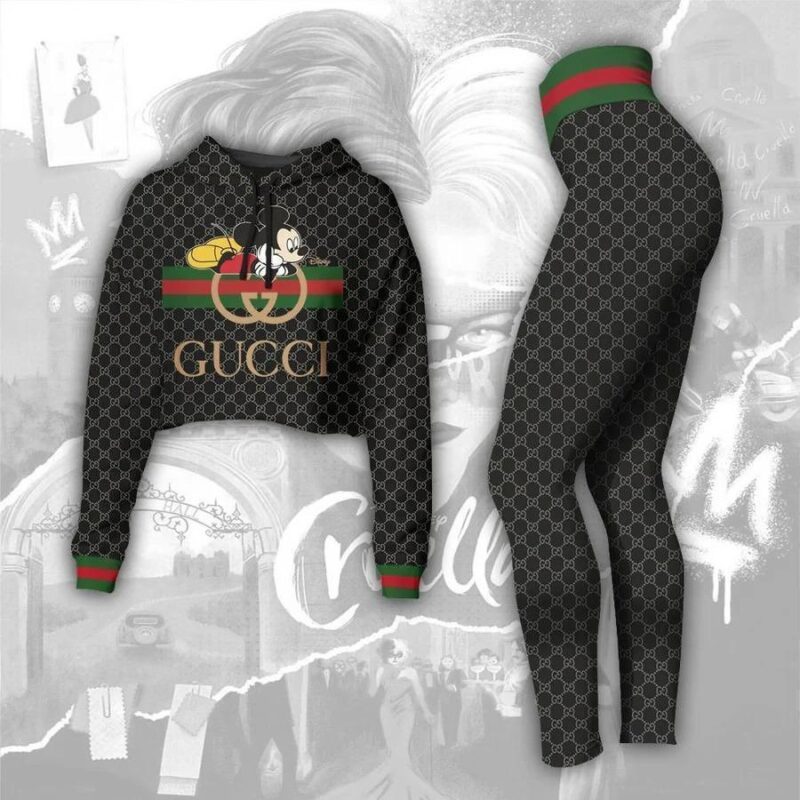 Gucci Mickey Mouse Croptop Hoodie Legging Set For Women Luxury Disney Gifts