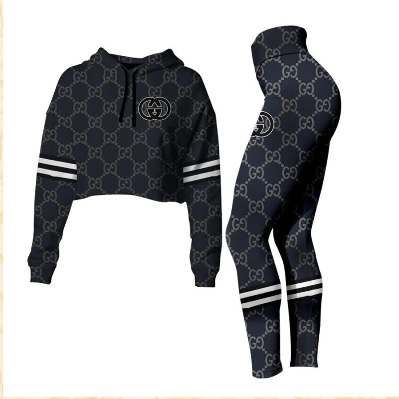 Gucci Navy Croptop Hoodie Legging Set For Women Luxury