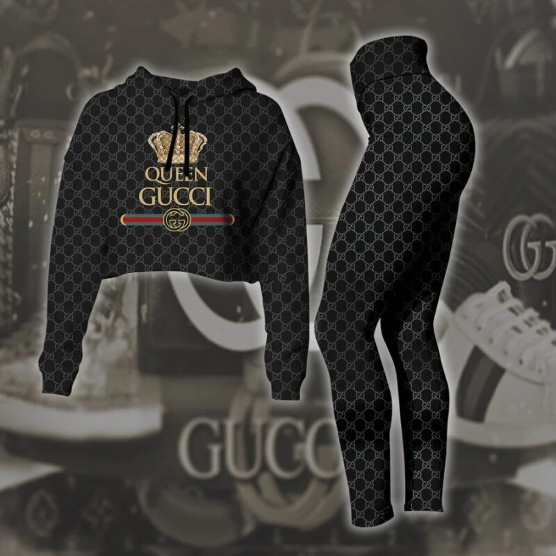 Gucci Queen Croptop Hoodie Legging Set For Women Luxury