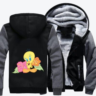 Hibiscus And Tweety Looney Tunes Fleece Zip Hoodie Jacket 2