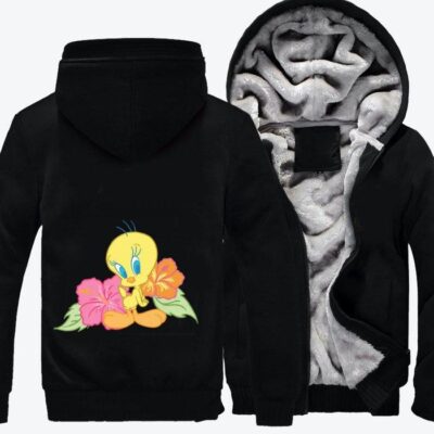 Hibiscus And Tweety Looney Tunes Fleece Zip Hoodie Jacket 3
