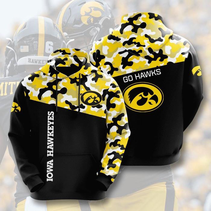 Iowa Hawkeyes Go Hawks 3D Yellow Camo Unisex Hoodie – Black TSH1929 ...