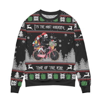 Jack And Sally The Most Wonderful Time Of The Year Ugly Christmas Sweater Black 1