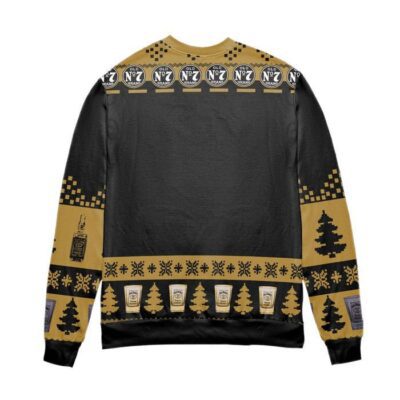 Jack Daniel's Sour Mash Whiskey Pine Tree & Snowflake Pattern Ugly Christmas Sweater - Black 2 Jack Daniels Sour Mash Whiskey Pine Tree Snowflake Pattern Ugly Christmas Sweater Black 2
