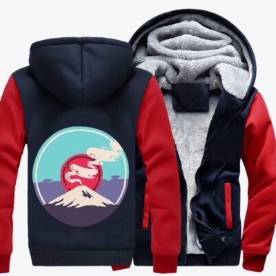 Japans Mount Fuji Smokes Ukiyo e Fleece Zip Hoodie Jacket 1