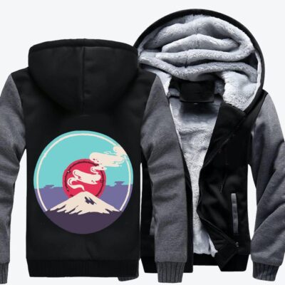 Japans Mount Fuji Smokes Ukiyo e Fleece Zip Hoodie Jacket 2