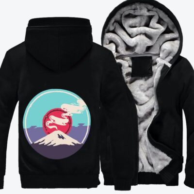 Japans Mount Fuji Smokes Ukiyo e Fleece Zip Hoodie Jacket 3