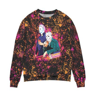 Jason Voorhees And Michael Myers Dunkin Donuts Ugly Christmas Sweater 1 Jason Voorhees And Michael Myers Dunkin Donuts Ugly Christmas Sweater 1