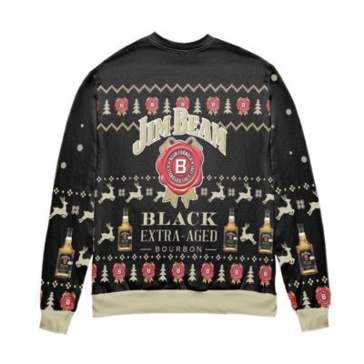 Jim Beam Black Extra Aged Bourbon Reindeer Pattern Ugly Christmas Sweater - Black 2 Jim Beam Black Extra Aged Bourbon Reindeer Pattern Ugly Christmas Sweater Black 2