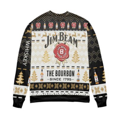 Jim Beam The Bourbon Since 1795 Pine Tree Pattern Ugly Christmas Sweater 2