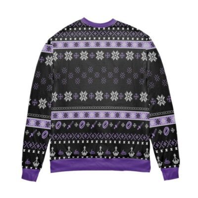 Lord Of The Rings Pattern Snowflake Ugly Christmas Sweater - Black Purple 2 Lord Of The Rings Pattern Snowflake Ugly Christmas Sweater Black Purple 2