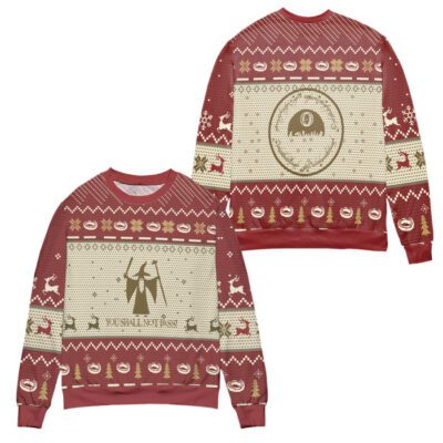 Lord Of The Rings You Shall Not Pass Reindeer & Pine Tree Pattern Ugly Christmas Sweater