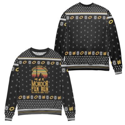 Lord of The Rings Middle Earth's Annual, Mordor Fun Run Ugly Christmas Sweater - Black