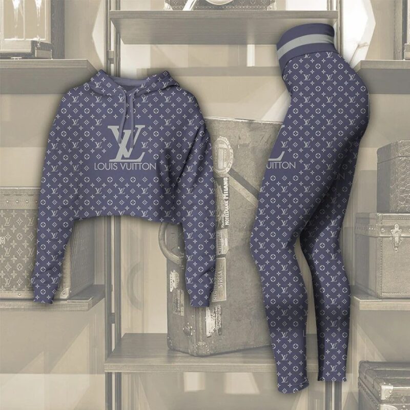 Louis Vuitton Blue Croptop Hoodie Legging Set For Women Luxury LV