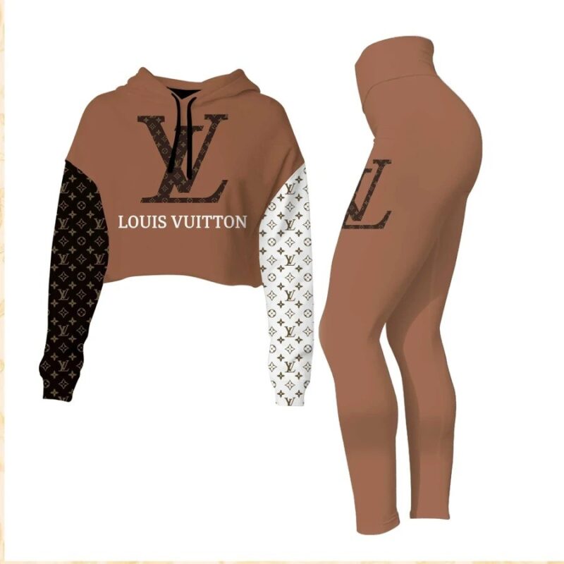 Louis Vuitton Brown Croptop Hoodie Legging Set For Women Luxury LV