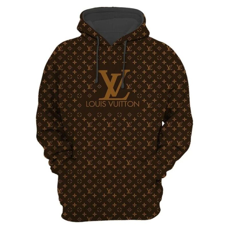 Louis Vuitton Brown Monogram Unisex Hoodie For Men Women Luxury Pullover LV NH048