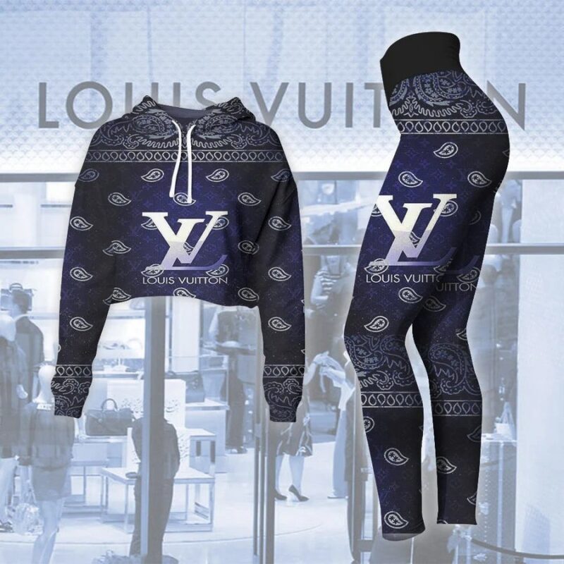 Louis Vuitton Croptop Hoodie Legging Set For Women Luxury LV