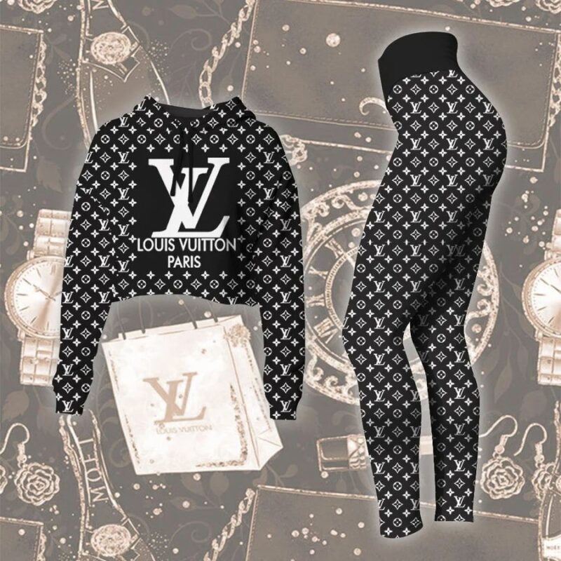 Louis Vuitton Paris Croptop Hoodie Legging Set For Women Luxury LV