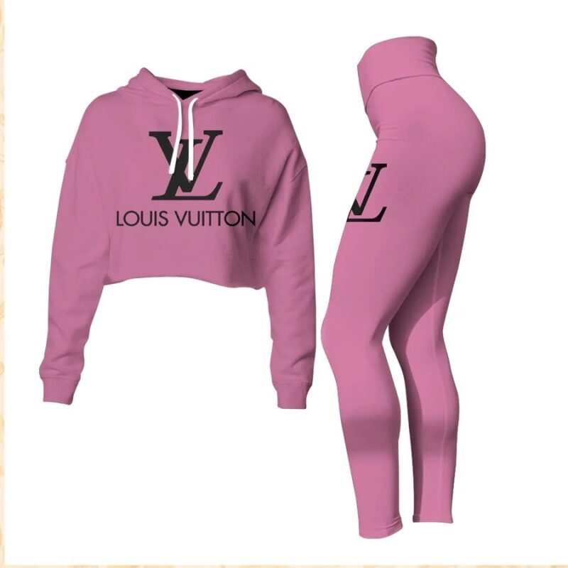 Louis Vuitton Pink Croptop Hoodie Legging Set For Women Luxury LV