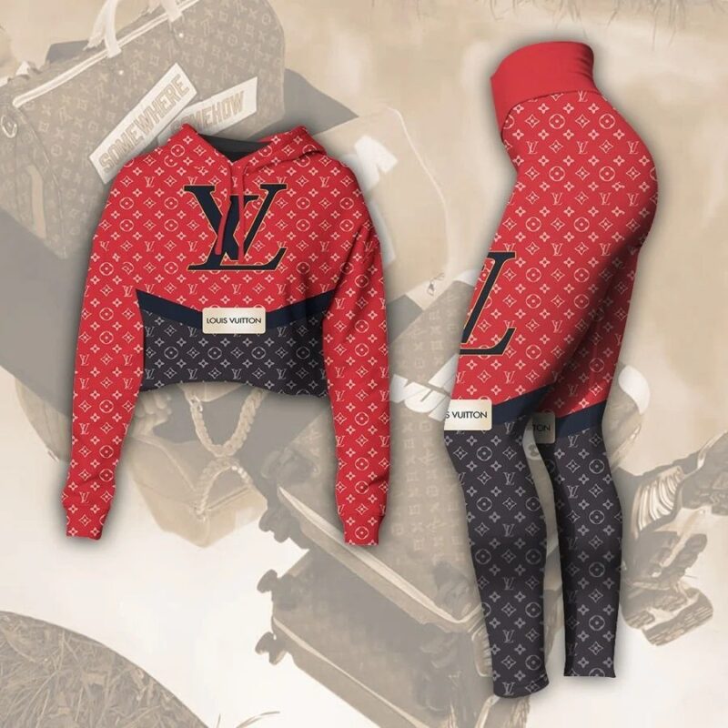 Louis Vuitton Red Croptop Hoodie Legging Set For Women Luxury LV