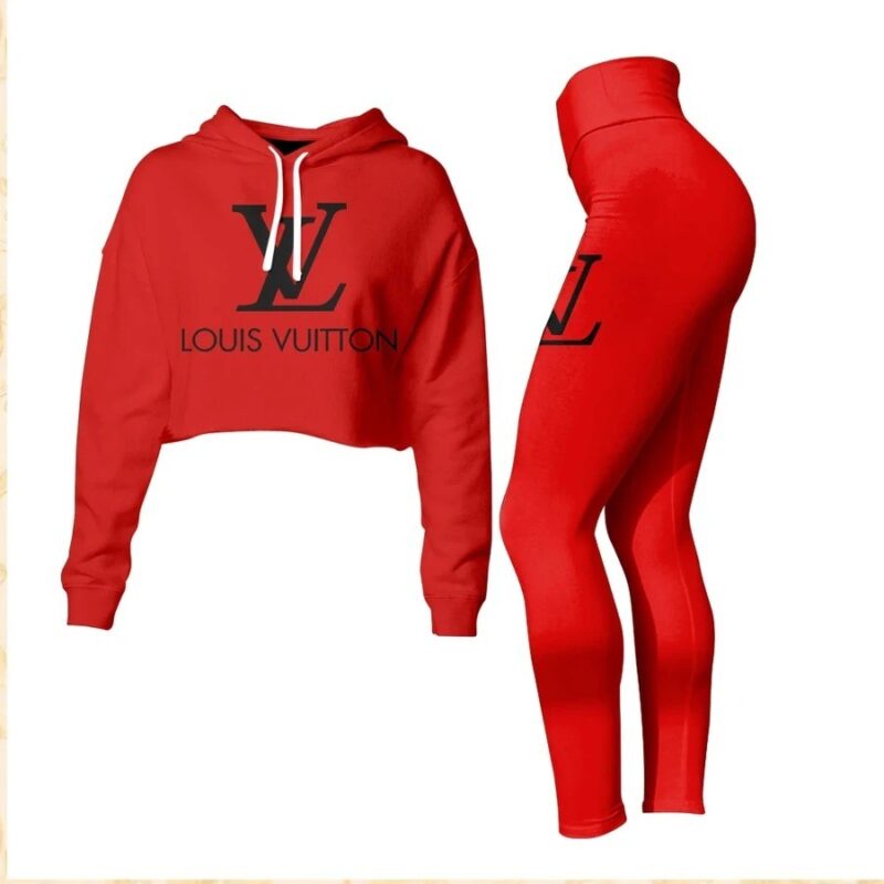 Louis Vuitton Red Croptop Hoodie Legging Set For Women Luxury LV