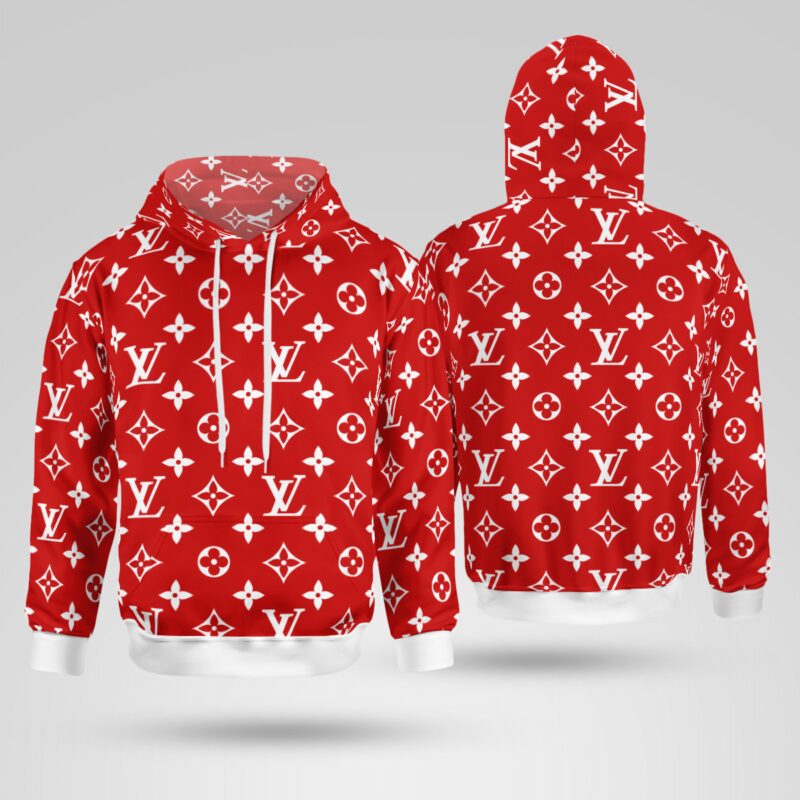 Louis Vuitton Red Unisex Hoodie For Men Women LV Luxury Pullover NH240