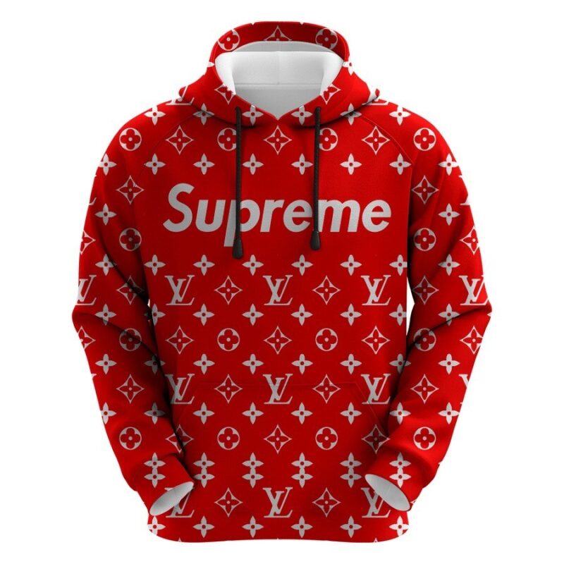 Louis Vuitton Supreme Red Unisex Hoodie For Men Women Luxury Pullover LV NH061