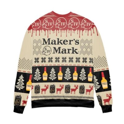 Makers Mark Bourbon Whisky Pine Tree Reindeer Ugly Christmas Sweater 1