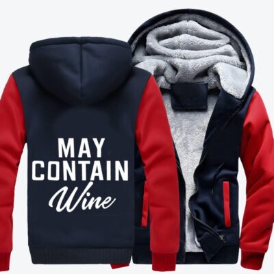 May Contain Wine Beer Fleece Zip Hoodie Jacket 1