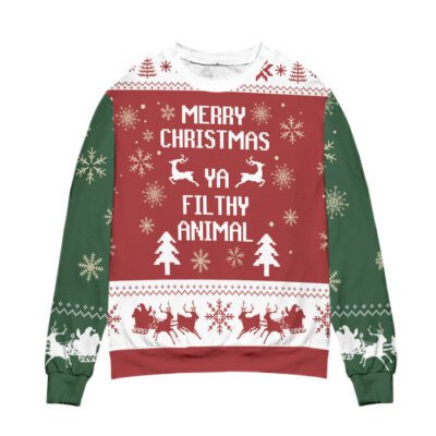Merry Christmas Ya Filthy Animal Ugly Christmas Sweater - Red 1 Merry Christmas Ya Filthy Animal Ugly Christmas Sweater Red 1
