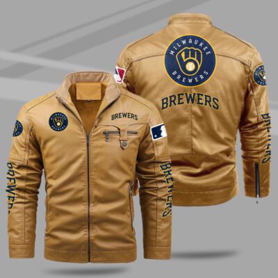 Milwaukee Brewers Fleece Leather Jacket CFLJ019 2