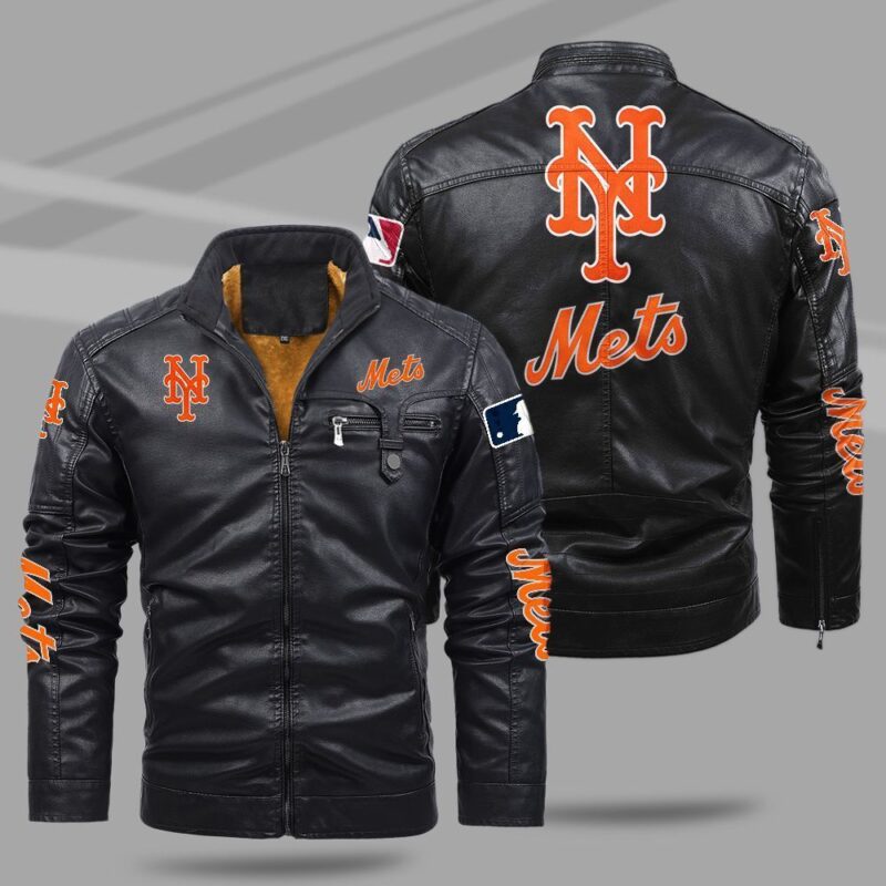 New York Mets Fleece Leather Jacket CFLJ016