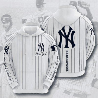New York Yankees Bronx Bombers 3D Pinstripe Unisex Hoodie - White TSH439