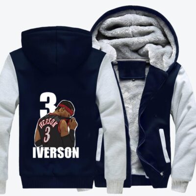Number 3 Allen Iverson Basketball Fleece Zip Hoodie Jacket