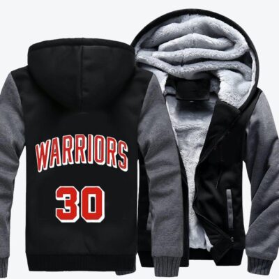 Number 30 Warriors Stephen Curry Basketball Fleece Zip Hoodie Jacket 2