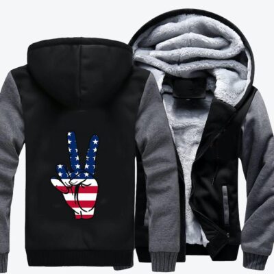 Peace Sign Hand Independence Day Fleece Zip Hoodie Jacket 2