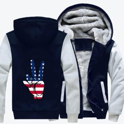 Peace Sign Hand Independence Day Fleece Zip Hoodie Jacket