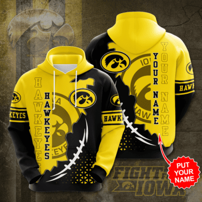 Personalized Iowa Hawkeyes Big Logo Stitches 3D Unisex Hoodie - Black Yellow TSH390