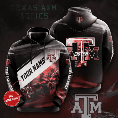 Personalized Texas A&M Aggies Gig 'Em Red Skull 3D Unisex Hoodie - Black TSH378